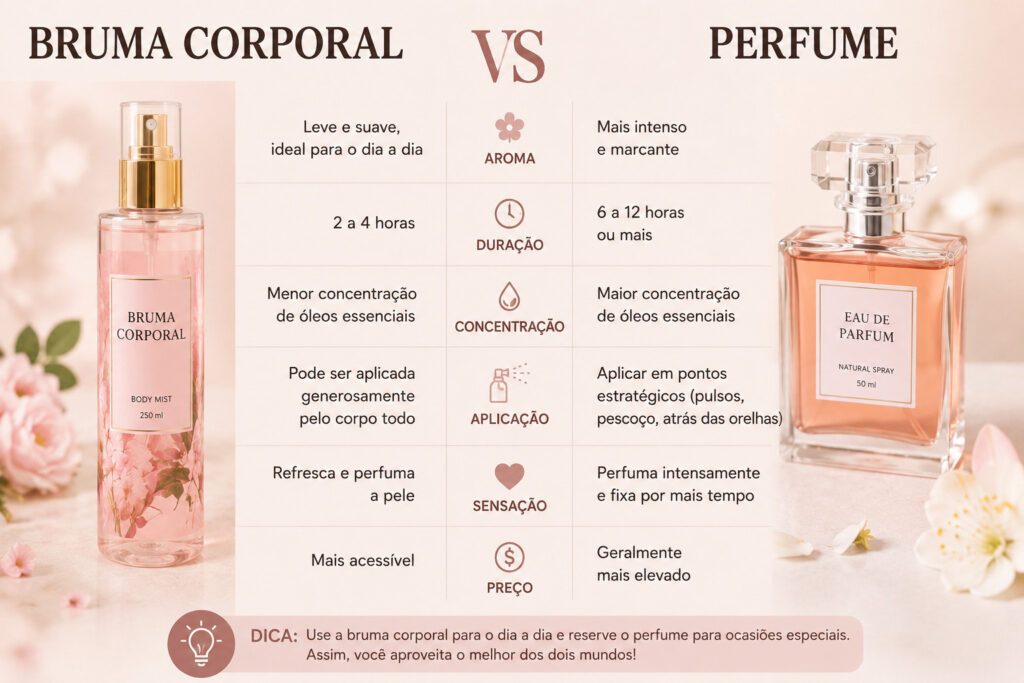 Brumas Corporais: O Segredo Para Estar Sempre Perfumada Sem Exageros em Produtos Profissionais bruma corporal vs perfume